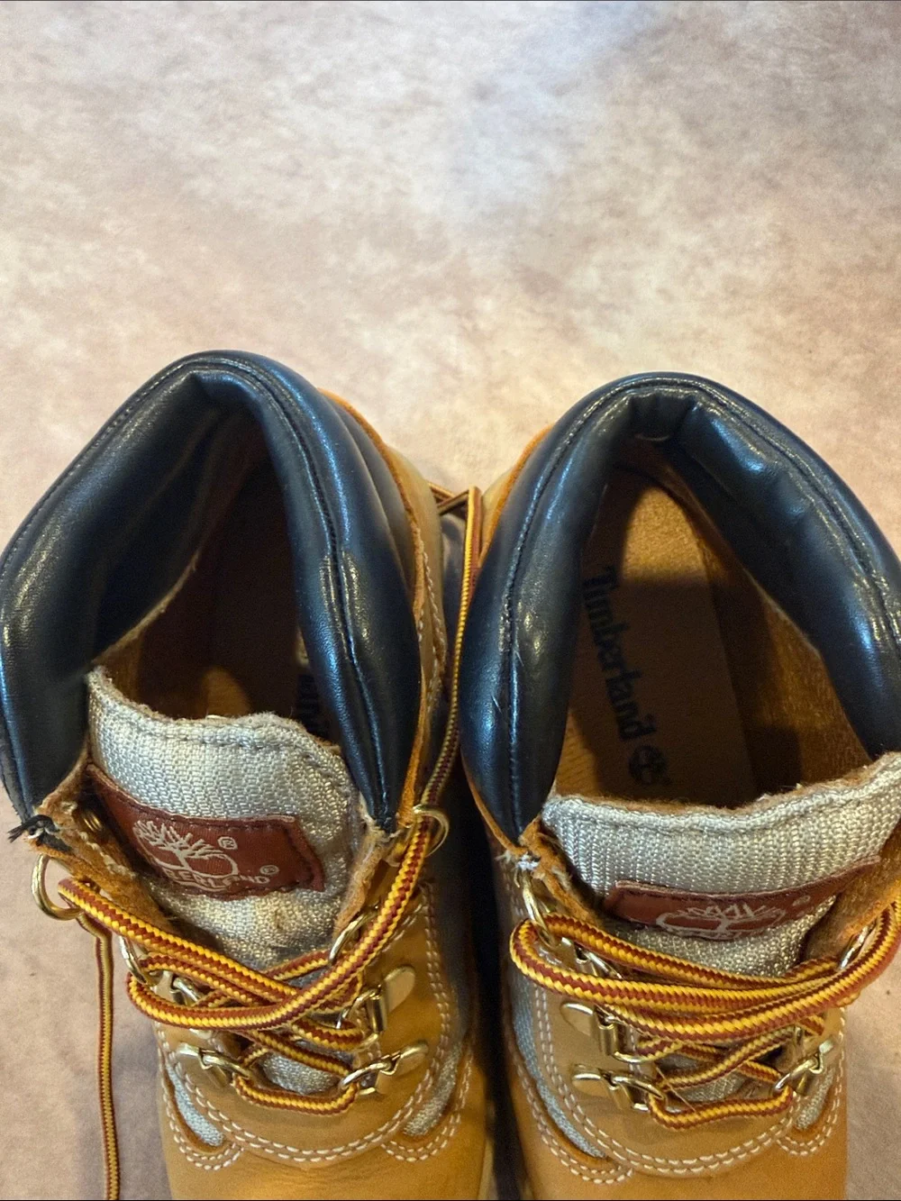 Timberland Kids Tan Leather Hiking Boots with Black Collar